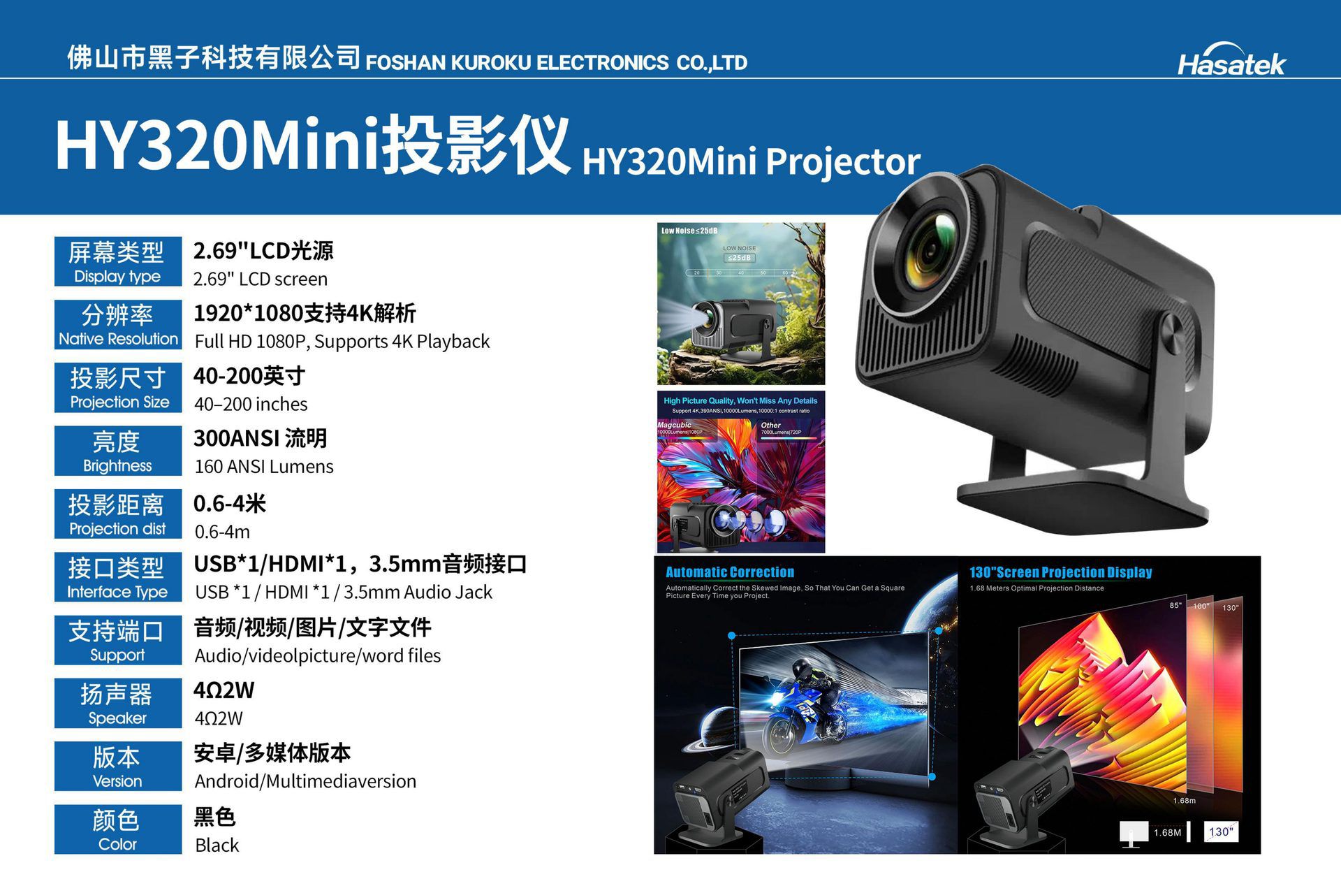 HY320 MINI Projector, 包含产品介绍与规格