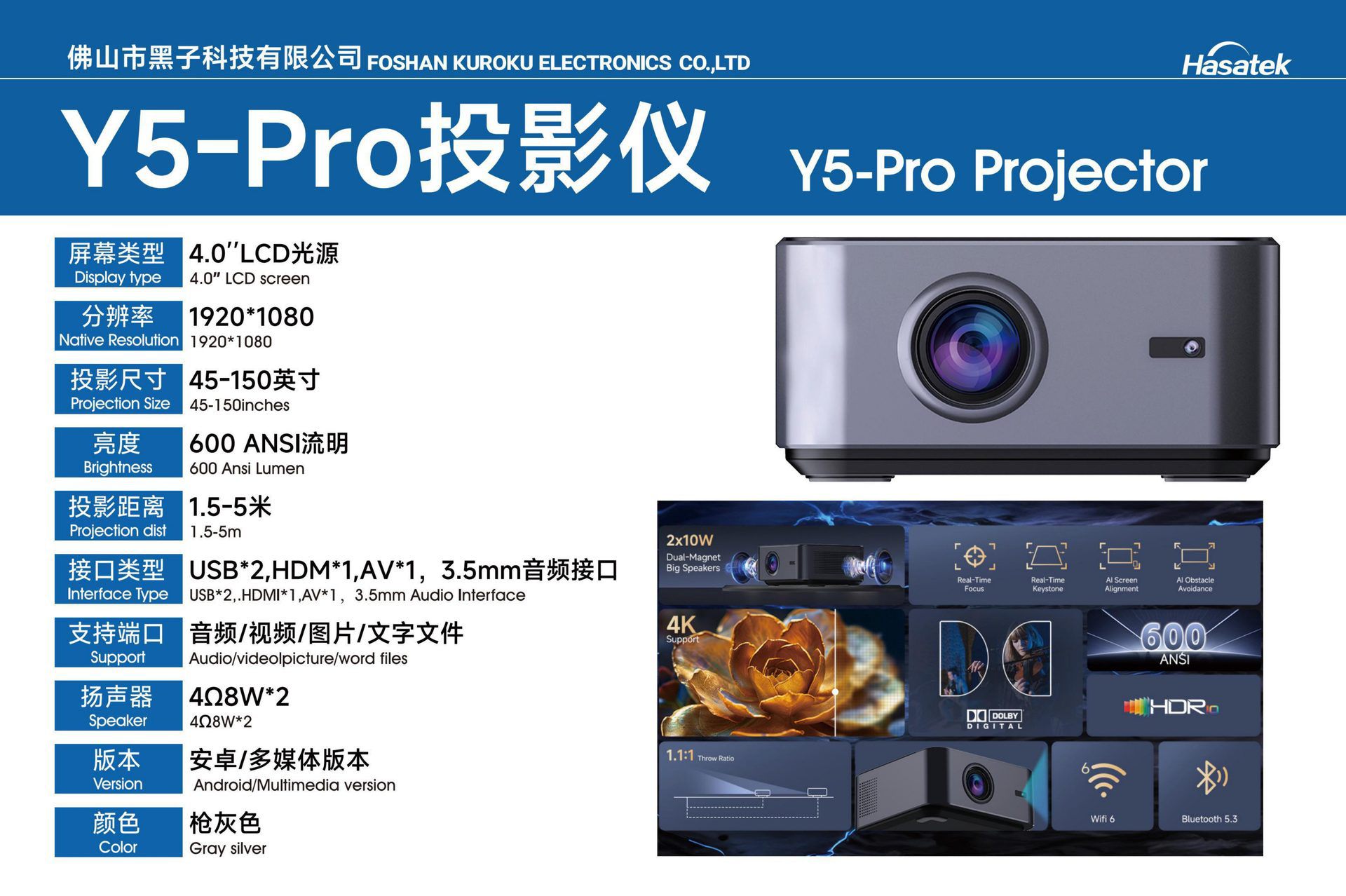 Y5-PRO Projector, 包含产品介绍与规格